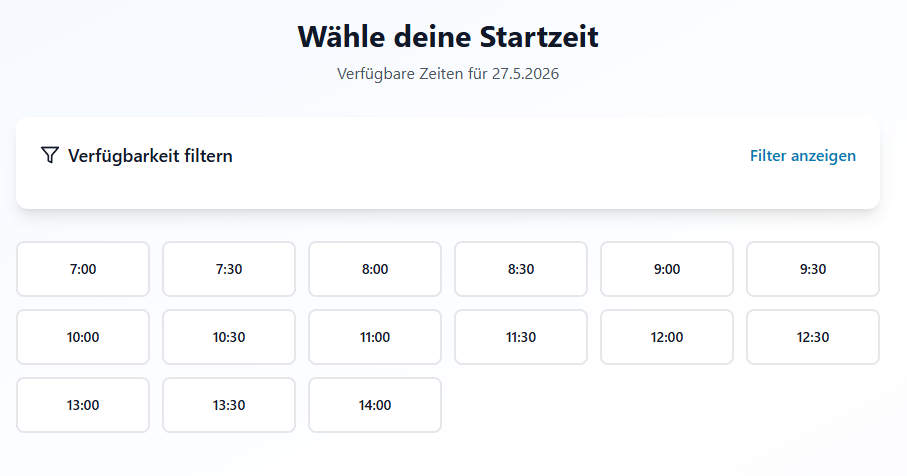 Click&Paddle Buchungskalender — Startzeit wählen
